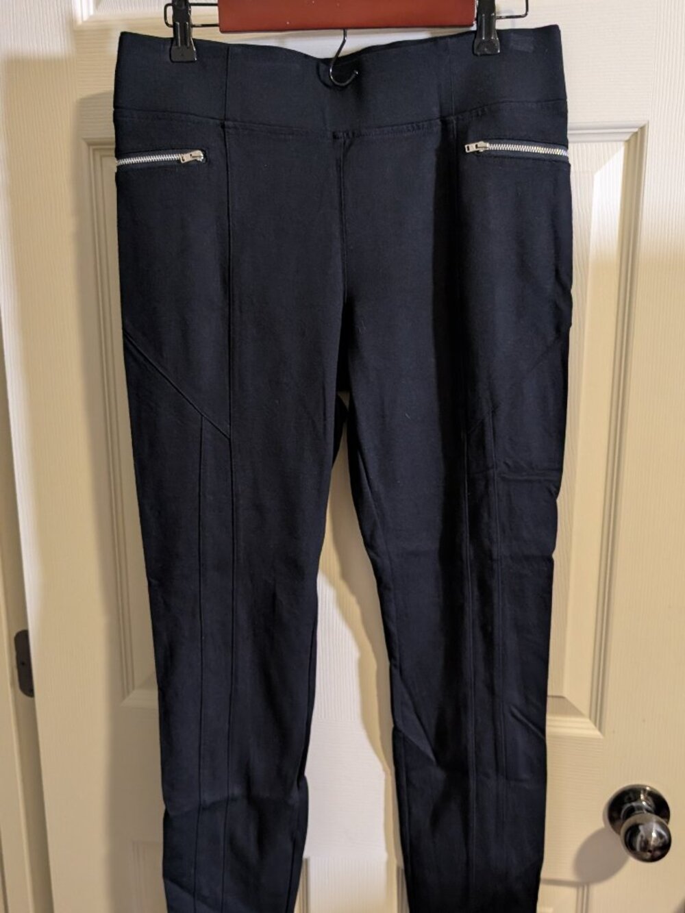 INC Womens Size 10 Black Stretch Casual Faux Zipper Front Pockets